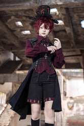 Black Lace-Up Slim Gothic Vintage Prince Ouji Lolita Long Vest